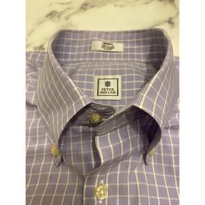 Peter Millar purple and white window pane check button-down men’s dress shirt.